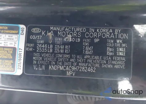 2017 Kia Sportage Lx z USA, uszkodzony, nr VIN KNDPMCAC9H7282462